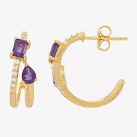 Genuine Purple Amethyst 14K Gold Over Silver 17.2mm Pear Hoop Earrings