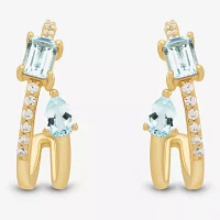 Genuine Blue Aquamarine 14K Gold Over Silver 17.2mm Pear Hoop Earrings