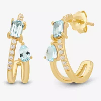 Genuine Blue Aquamarine 14K Gold Over Silver 17.2mm Pear Hoop Earrings