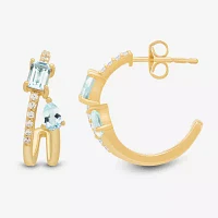Genuine Blue Aquamarine 14K Gold Over Silver 17.2mm Pear Hoop Earrings
