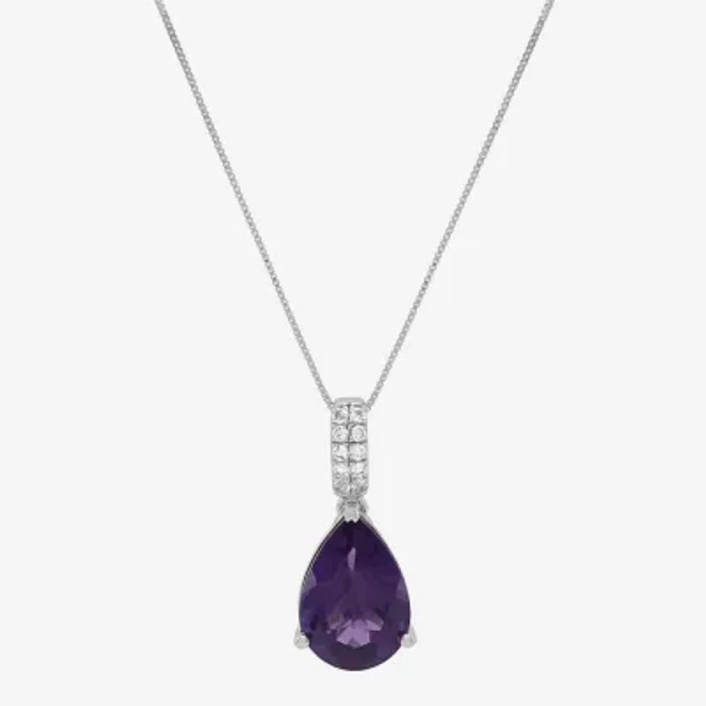 Womens Genuine Purple Amethyst Sterling Silver Pear Pendant Necklaces