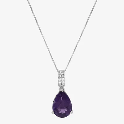 Womens Genuine Purple Amethyst Sterling Silver Pear Pendant Necklaces