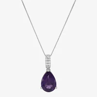 Womens Genuine Purple Amethyst Sterling Silver Pear Pendant Necklaces