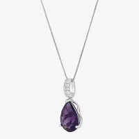 Womens Genuine Purple Amethyst Sterling Silver Pear Pendant Necklaces