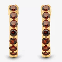 Genuine Red Garnet 14K Gold Over Silver 10.3mm Round Hoop Earrings
