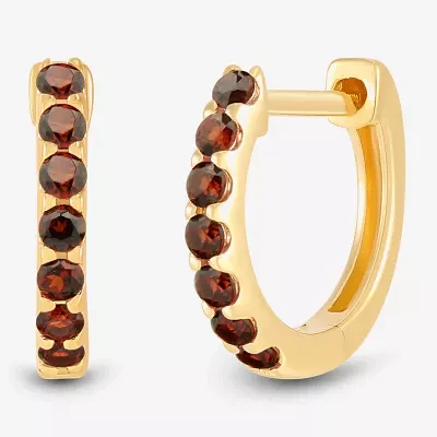 Genuine Red Garnet 14K Gold Over Silver 10.3mm Round Hoop Earrings