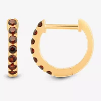 Genuine Red Garnet 14K Gold Over Silver 10.3mm Round Hoop Earrings
