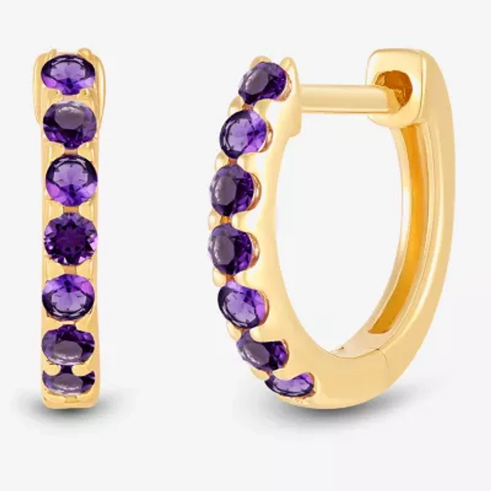 Genuine Purple Amethyst 14K Gold Over Silver 10.3mm Round Hoop Earrings