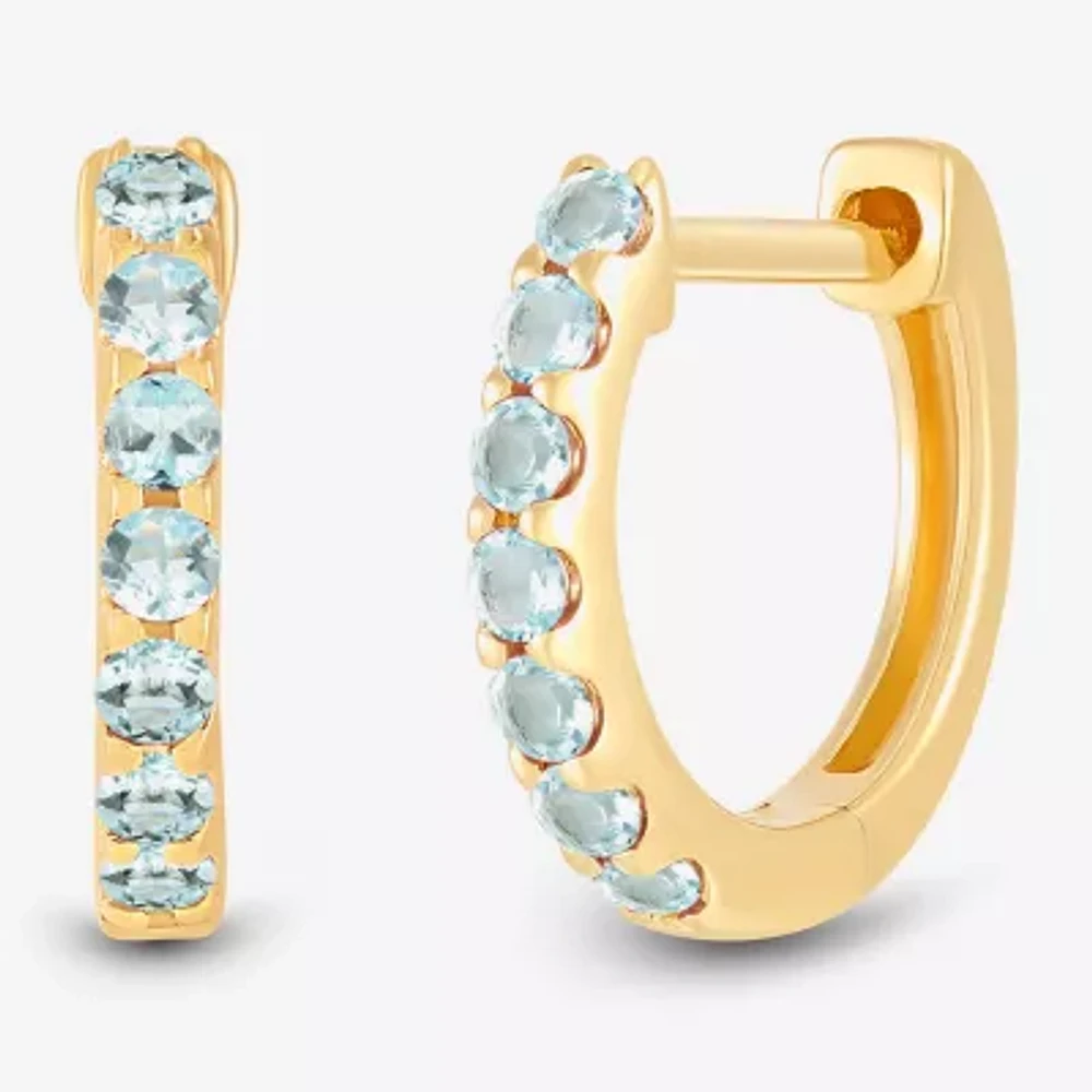 Genuine Blue Aquamarine 14K Gold Over Silver 10.3mm Round Hoop Earrings