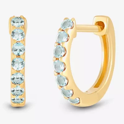 Genuine Blue Aquamarine 14K Gold Over Silver 10.3mm Round Hoop Earrings
