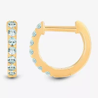 Genuine Blue Aquamarine 14K Gold Over Silver 10.3mm Round Hoop Earrings
