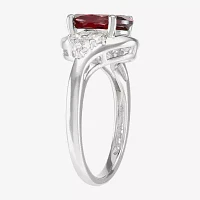 Womens Genuine Red Garnet Sterling Silver Oval Side Stone Cocktail Ring