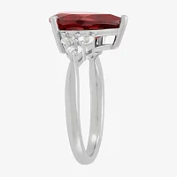 Womens Genuine Red Garnet Sterling Silver Pear Side Stone Cocktail Ring