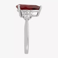 Womens Genuine Red Garnet Sterling Silver Pear Side Stone Cocktail Ring