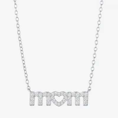 Yes Please! "Mom" Womens Lab Created White Sapphire Sterling Silver Pendant Necklaces