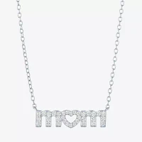 Yes Please! "Mom" Womens Lab Created White Sapphire Sterling Silver Pendant Necklaces