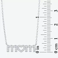 Yes Please! "Mom" Womens Lab Created White Sapphire Sterling Silver Pendant Necklaces