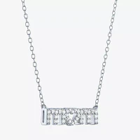 Yes Please! "Mom" Womens Lab Created White Sapphire Sterling Silver Pendant Necklaces