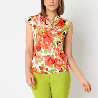 Black Label by Evan-Picone Floral Womens Cowl Neck Sleeveless Blouse