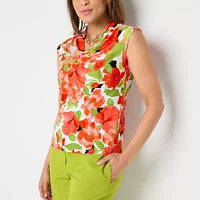 Black Label by Evan-Picone Floral Womens Cowl Neck Sleeveless Blouse