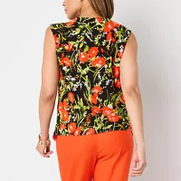 Black Label by Evan-Picone Floral Womens Keyhole Neck Sleeveless Blouse