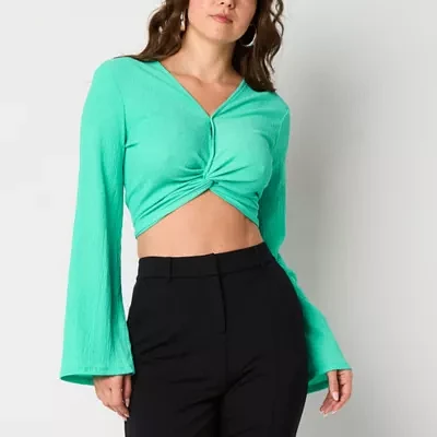 Bold Elements Womens V Neck Long Sleeve Crop Top