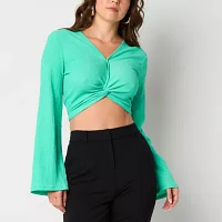 Bold Elements Womens V Neck Long Sleeve Crop Top