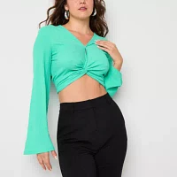 Bold Elements Womens V Neck Long Sleeve Crop Top