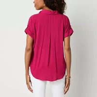 Liz Claiborne Womens V Neck Short Sleeve Blouse