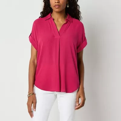 Liz Claiborne Womens V Neck Short Sleeve Blouse