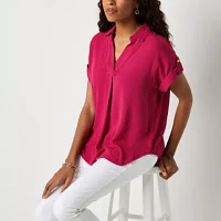Liz Claiborne Womens V Neck Short Sleeve Blouse