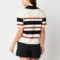 Stylus Womens Short Sleeve Striped Pullover Sweater
