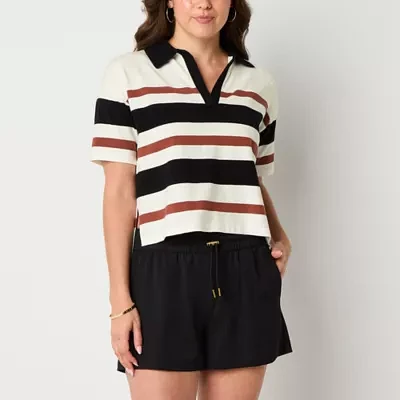 Stylus Womens Short Sleeve Striped Pullover Sweater