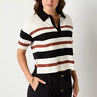 Stylus Womens Short Sleeve Striped Pullover Sweater