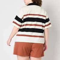 Stylus Plus Womens Short Sleeve Striped Pullover Sweater