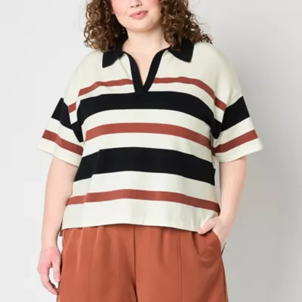 Stylus Plus Womens Short Sleeve Striped Pullover Sweater