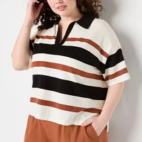 Stylus Plus Womens Short Sleeve Striped Pullover Sweater