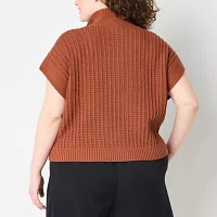 Stylus Plus Womens Mock Neck Short Sleeve Pullover Sweater