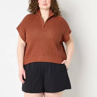 Stylus Plus Womens Mock Neck Short Sleeve Pullover Sweater