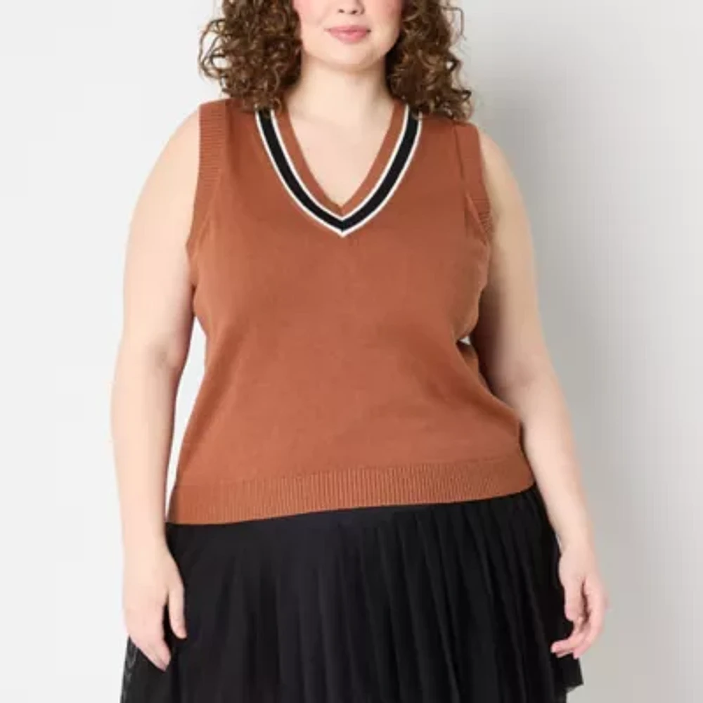 Stylus Womens V Neck Sweater Vest Plus