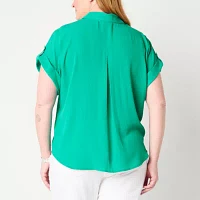Liz Claiborne Plus Womens V Neck Short Sleeve Blouse