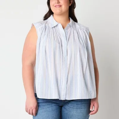 a.n.a Plus Womens Sleeveless Regular Fit Button-Down Shirt