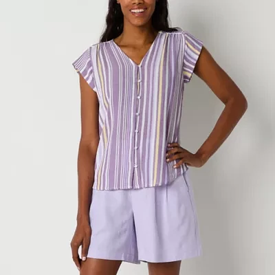 Liz Claiborne Womens V Neck Short Sleeve Blouse