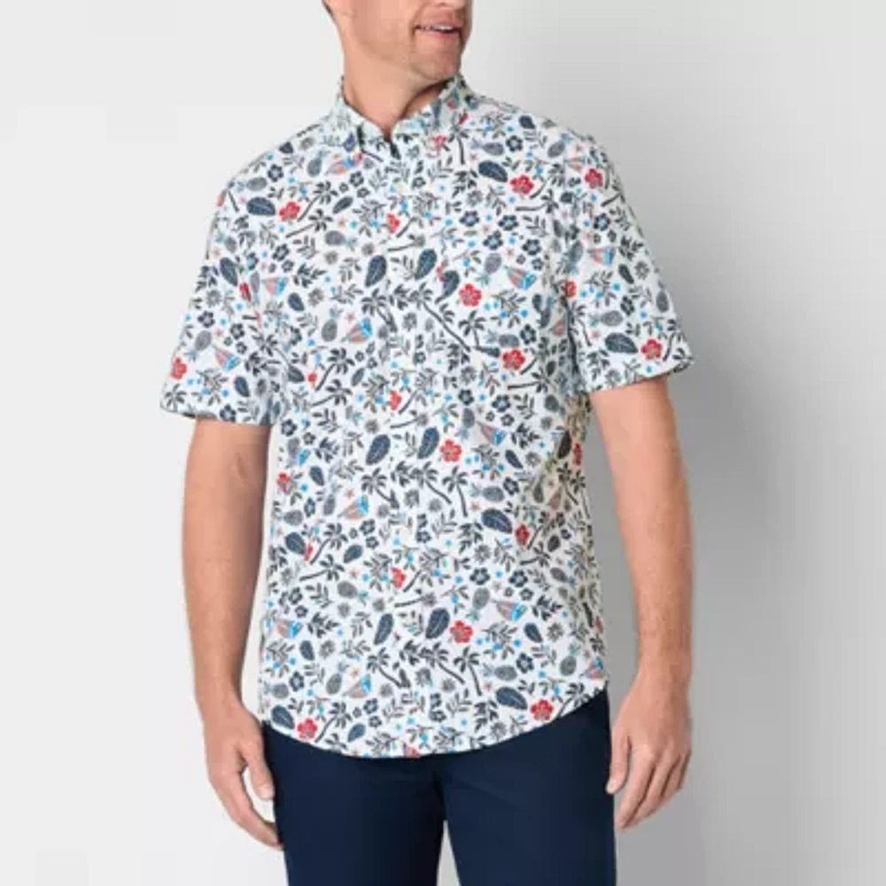 St. John's Bay Stretch Poplin Mens Classic Fit Short Sleeve Button-Down Shirt