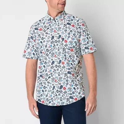 St. John's Bay Stretch Poplin Mens Classic Fit Short Sleeve Button-Down Shirt