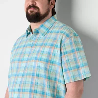 St. John's Bay Madras Big and Tall Mens Classic Fit Short Sleeve Plaid Button-Down Shirt