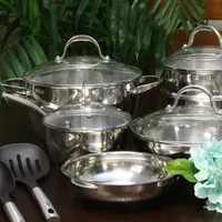 Oster Ridgewell 13 piece Stainless Steel  Belly Shape Cookware Set in Silver Mirror Polish with Hollow Handle