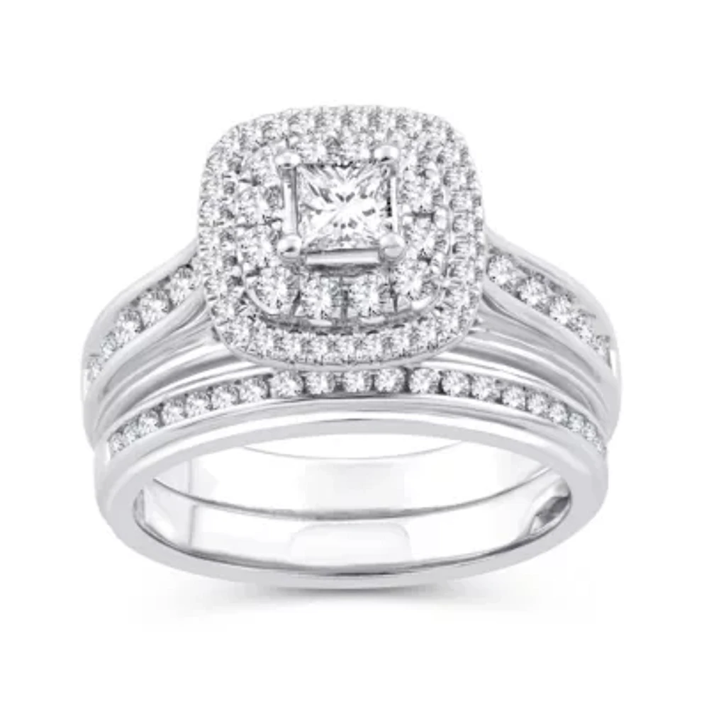 Womens 1 1/10 CT. T.W. Natural White Diamond 10K Gold Cushion Bridal Set