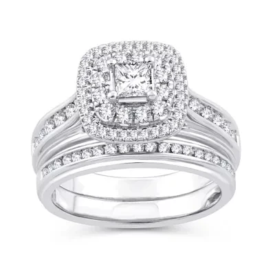 Womens 1 1/10 CT. T.W. Natural White Diamond 10K Gold Cushion Bridal Set