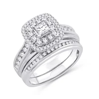 Womens 1 1/10 CT. T.W. Natural White Diamond 10K Gold Cushion Bridal Set